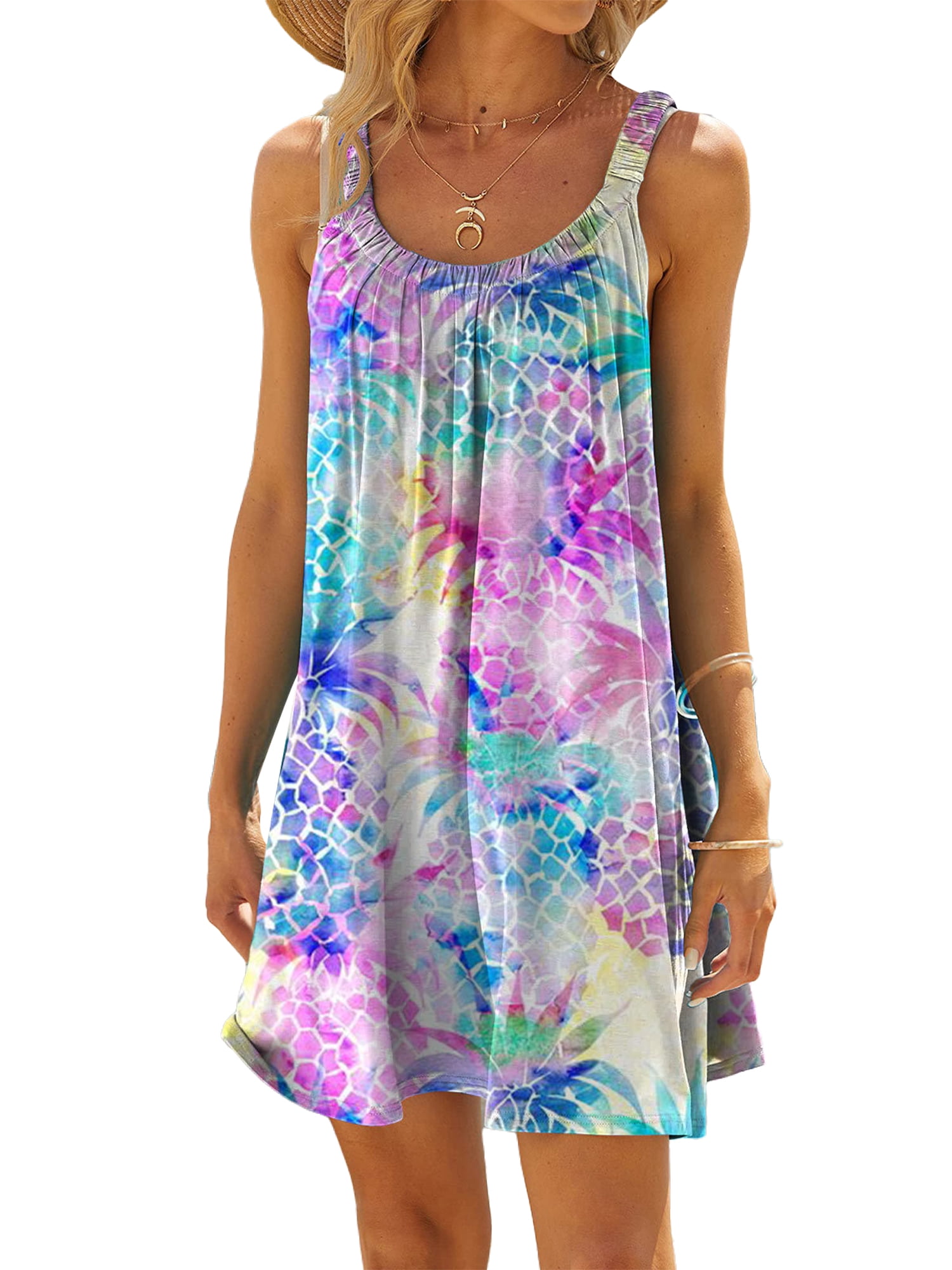 Robe De Plage Midi Hawaïenne Femme - Sans Manches, Col Rond, Découpe Papillon - Légère Et Fluide Pour L'été 2024 - 9