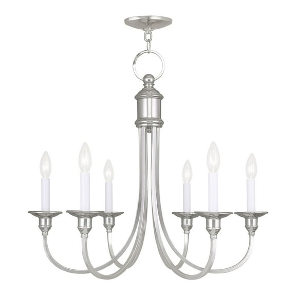 5146-35 Livex Lighting Cranford - 6 Light Chandelier in Farmhouse Style - 26 Inches wide by 23.25 Inches high-Polished Nickel Finish    -Traditional