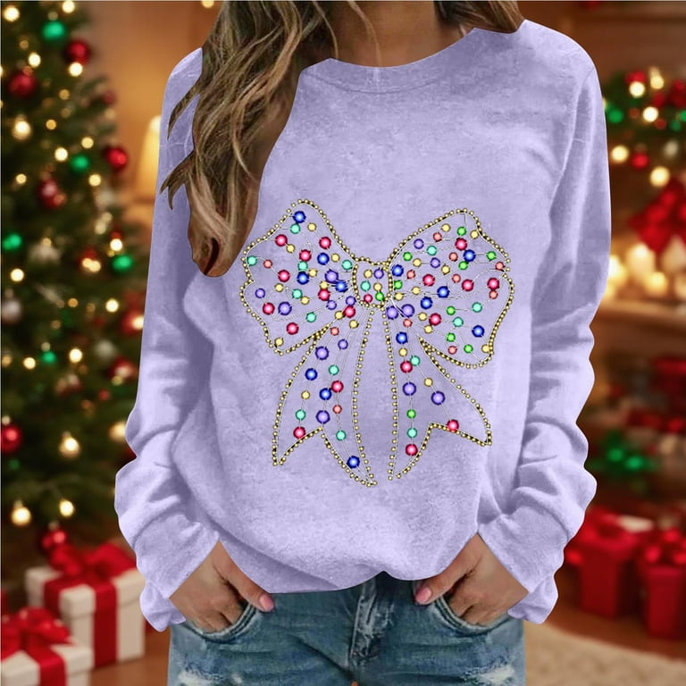 Womens Christmas Tree Sweatshirt Crewneck Tops Long Sleeve