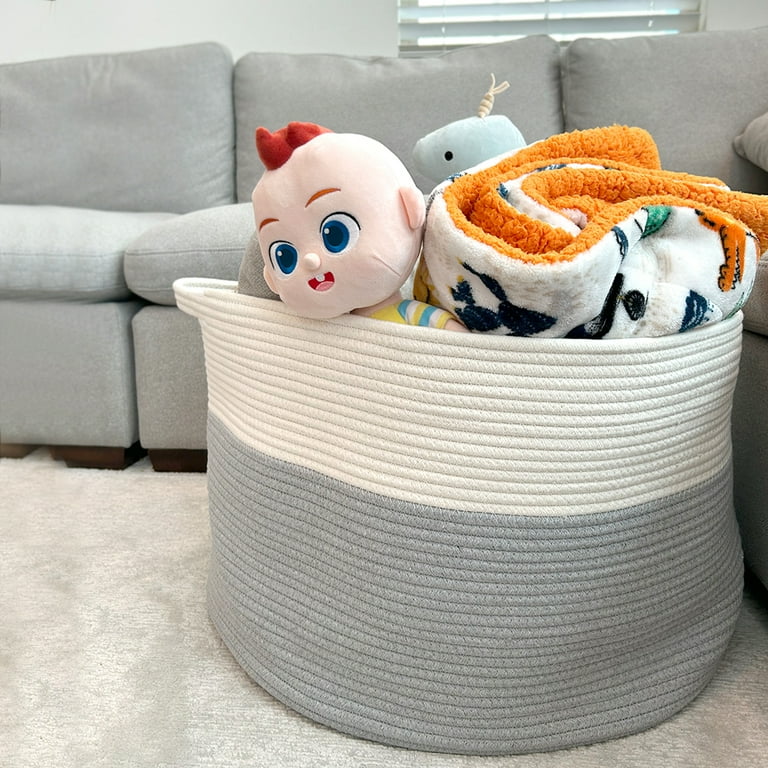 Typutomi Cotton Coiled Rope Basket with Handles Woven Basket for Storage  Nursery Storage Basket Decorative Storage Basket Towel Baskets Laundry  Basket