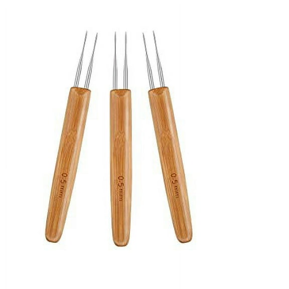 3pcs 0.5mm Dreadlock Crochet Needle Hook Bamboo Handle Hooks Tools Making