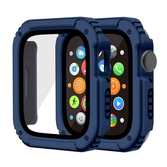 YSTINNG 2 Pack Rugged Case for Apple Watch Series 7/8 with Tempered Glass Screen Protector, Hard TPU Protective Case Shockproof Bumper A311-001