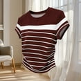 thumbnail image 3 of Uootdi Womens Color Block Striped Tops Round Neck Short Sleeve Ruched Side Design Everyday Chic Style Lightweight Comfortable Tees Gift, 3 of 5
