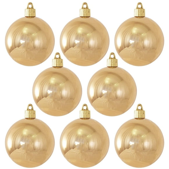 Christmas By Krebs 3 1/4"" (80mm) Shiny Gilded Gold [8 Pieces] Solid Commercial Grade Indoor and Outdoor Shatterproof Plastic UV and Water Resistant Ball Ornament Decorations