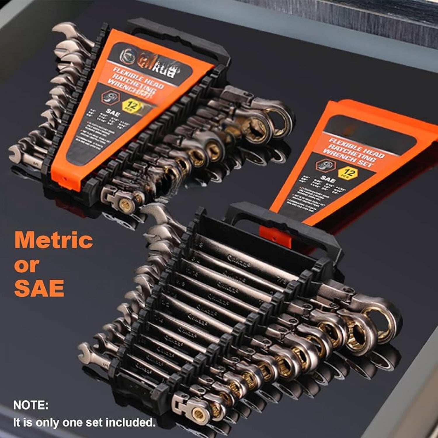 Flexible Ratcheting Wrench Set 12pcs Metric 8-19mm Flex-Head Spanner Gear Ring Ratchet Combination Wrenches Kit with Portable Organizer