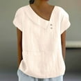 thumbnail image 3 of Mittory Womens Tops Irregular Neck Button Short Sleeve Shirts Plus Size Cotton Linen Beach Shirt Dressy Work Tees, 3 of 6