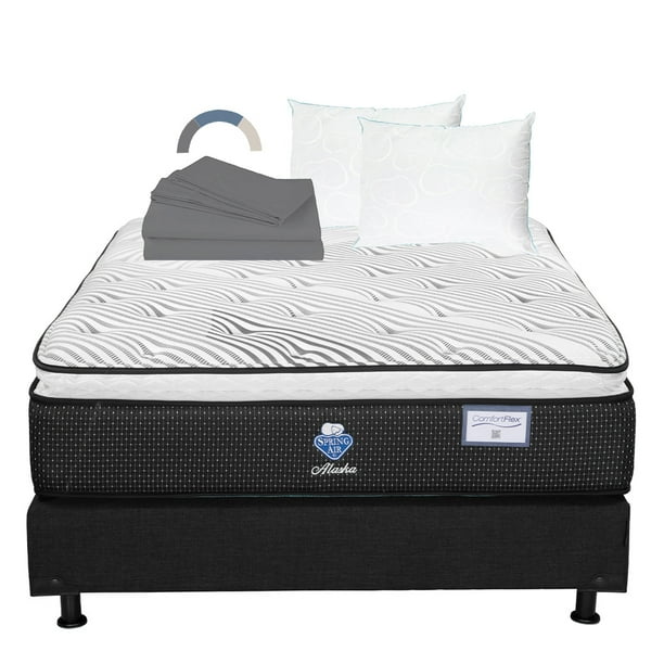 Colchon Matrimonial Alaska+Box Base Cama+Almohada Oso 2+Sabanas Basic