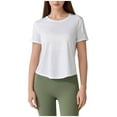 thumbnail image 2 of Royisotas Womens Tops Short Sleeve Summer White Casual Shirts for Women Solid Color Crew Neck Womens T Shirts, 2 of 4