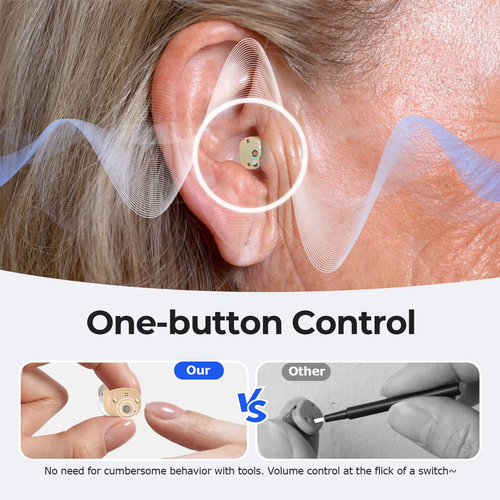 Chosgo K419 Rechargeable CIC Hearing Aids for Seniors with Noise Cancelling, Digital Hearing Amplifiers with 12-Channel, Mini Personal Sound Amplifier for Ear with Portable Charging Case(Beige)