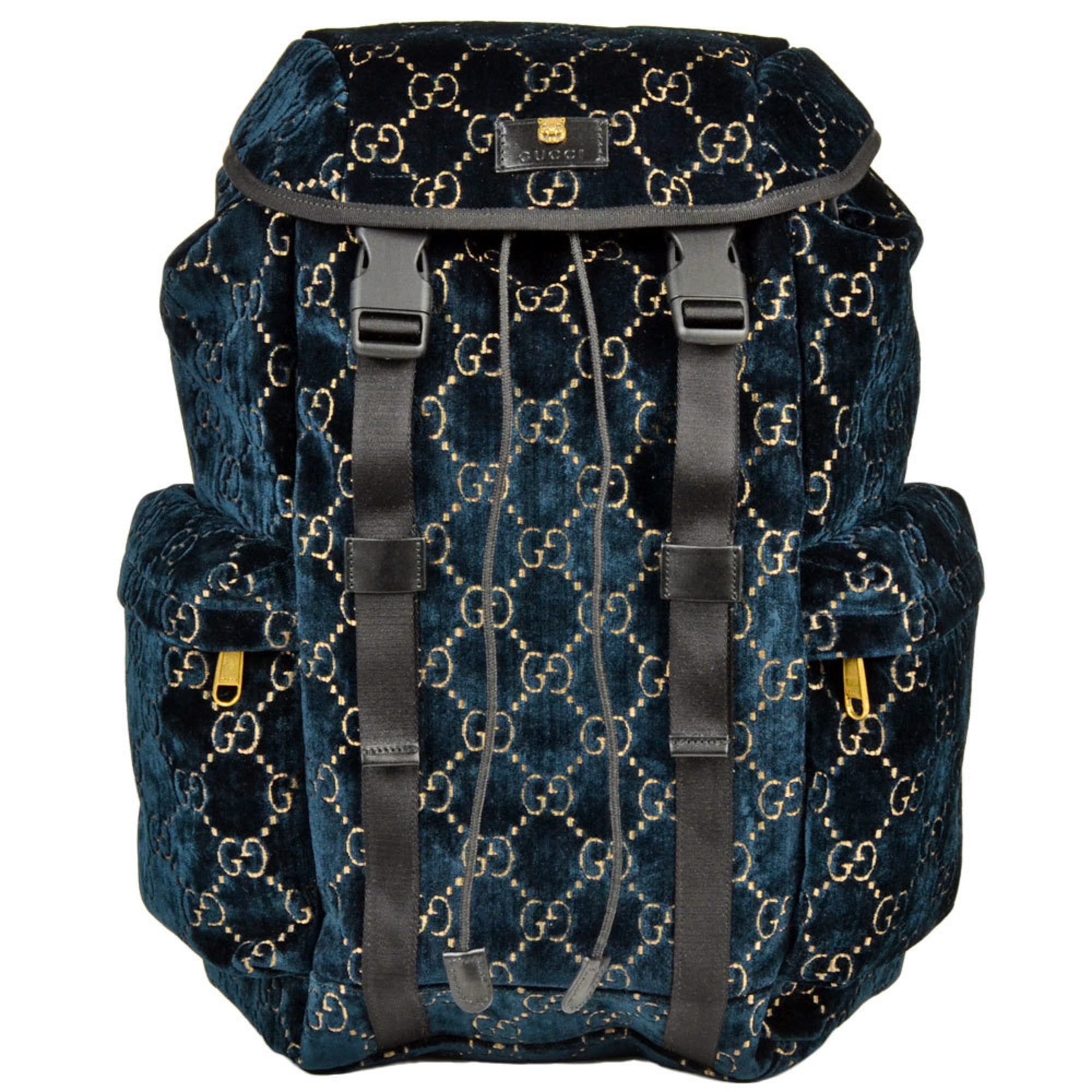 GUCCI ネイビー リュック UFO刺繍 Green Gucci Velvet Backpack Marmont Backpack Leather Backpack