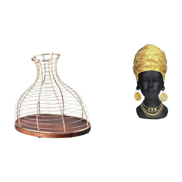 Portacorchos de vino,Soporte de metal para corcho de vino,tapón de vino,expositor,Estatua de mujer africana,Estante de oficina con estatua de mujer africana,Adorno de figura de resina delicado