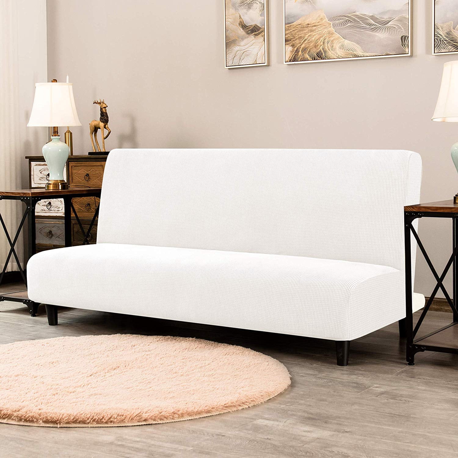 Subrtex Stretch 1-Piece Textured Grid Futon Slipcover, White