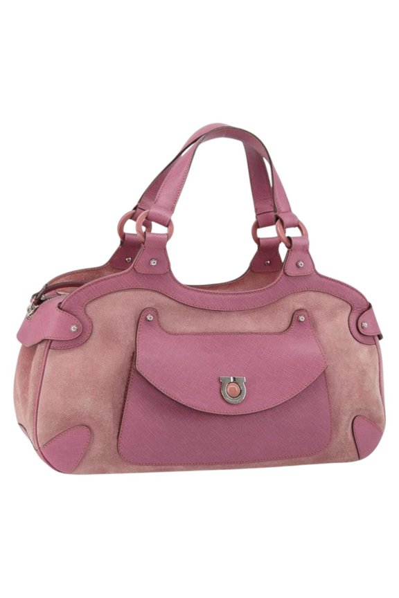 Pre-Owned Salvatore Ferragamo Gancini Handbag Suede Pink Suede Handbag