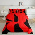 thumbnail image 2 of Manfei Minimalist Geometry Comforter Sets Full Size,Geometric Aesthetic Comforters & Duvets,Red Black Bedding Full Comforter Set,Breathable Bedroom Decor Reversible,3-Piece, 2 of 8