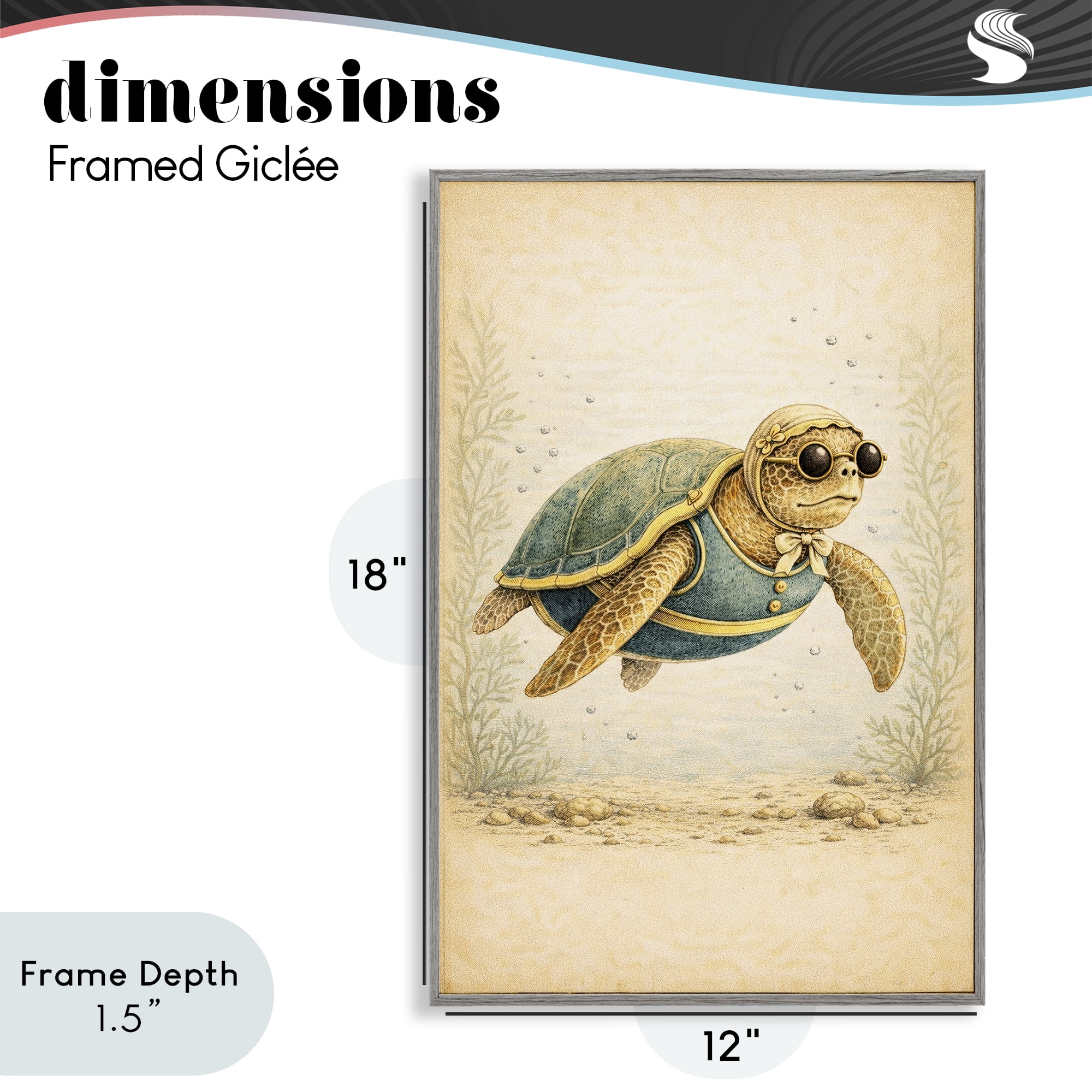 Stupell Industries Maritime Bathing Society Turtle Gray Framed Giclee Art, design by Grotto Studios