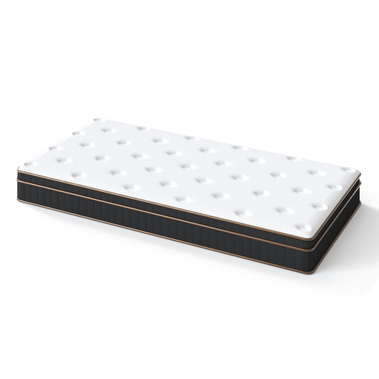 12 Inch Twin Spring Mattress, Medium Firm Mattress with White Surface Black-Gold Trim, USA Standard Size Mattress for Bedroom Guest Room Dorm RV