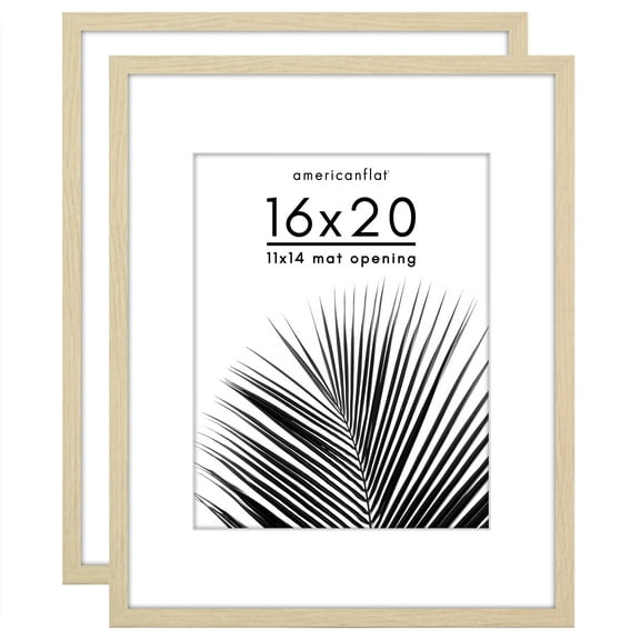 Americanflat 16x20 Picture Frame with Polished Plexiglass with 11x14 Mat 2 Pack Display Photo - Natural Oak