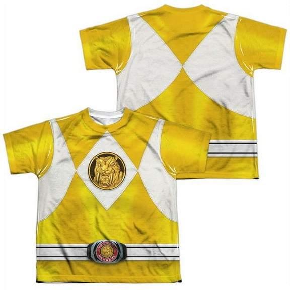 Power Rangers Men's  Yellow Ranger Emblem  Sublimation T-shirt White