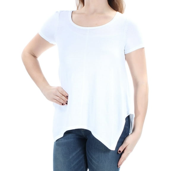 RALPH LAUREN $80 Womens 1212 White Textured Short Sleeve Handkerchief Top M B B