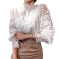 thumbnail image 2 of Women Elegant Lace Trim Shirts Casual Victorian Blouse Long Sleeve Button Down Tops White XL, 2 of 9