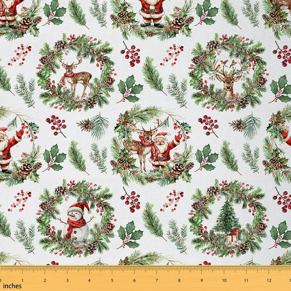 Feelyou Santa Claus Fabric by the Yard 1 Yard for Teens, Dreamy Fairy Tale Room Decor Fabric by the Yard, Christmas Reindeer Fabric for Sewing, Microfiber Bedroom Decor
