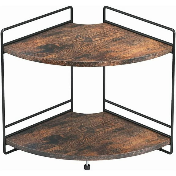 2 Tier Corner Shelf, Bathroom Organizer Countertop, Wooden Bathroom Trays for Counter Vanity Organizer, Makeup Cosmetic Storage Shelf, Kitchen Spice Rack, Rustic Brown