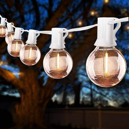 

25Ft G40 Outdoor String Lights LED Patio Globe String Lights with 27 Shatterproof LED Clear Light Bulbs Decorative Lighting for Garden Backyard Gazebo-White Wire