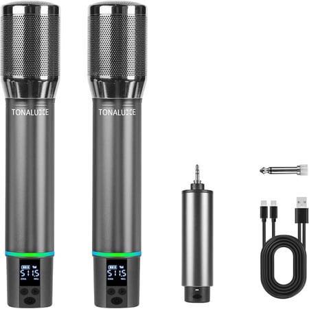Wireless Microphones, Dual Handheld Dynamic Professional Rechargeable Karaoke Microphone System, All-Metal Portable Mics with 262ft Range for Singing, Speaking, Meetings, Church, Wedding