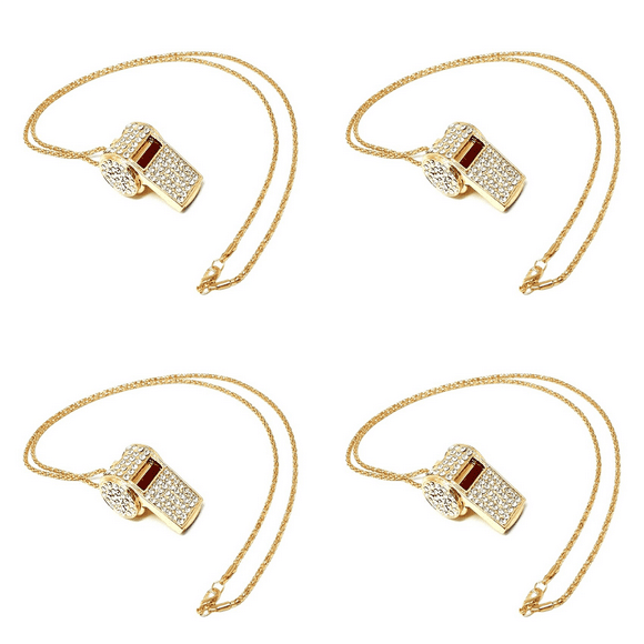 4X Whistle, Metal Crystal Rhinestone Whistle, Shining Whistle with Keychain for Referees, Coaches, Teachers