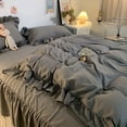 thumbnail image 3 of Juego de cama estilo princesa Ins para mujer, linda niña, color sólido, volantes, funda de edredón, sábana tamaño queen y king, falda de cama, fundas de almohada, 3 of 6