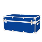 Rhino Trunk & Case Large Leather Embossed Vinyl Trunk With Removable Wheels, Summer Camp Footlocker, College Dorm Storage Chest, Sportsman Trunks - Seats 1000+ lbs. On Top 32x18x14 (Royal Blue)