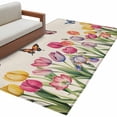 thumbnail image 2 of Area Rug 48×72in, Spring Tulips Butterfly Floor Carpet Living Room Rug, Rustic Pastoral Plant Retro Linen Non-Slip Welcome Mat Indoor Rugs for Bedroom Dining Room, 2 of 9