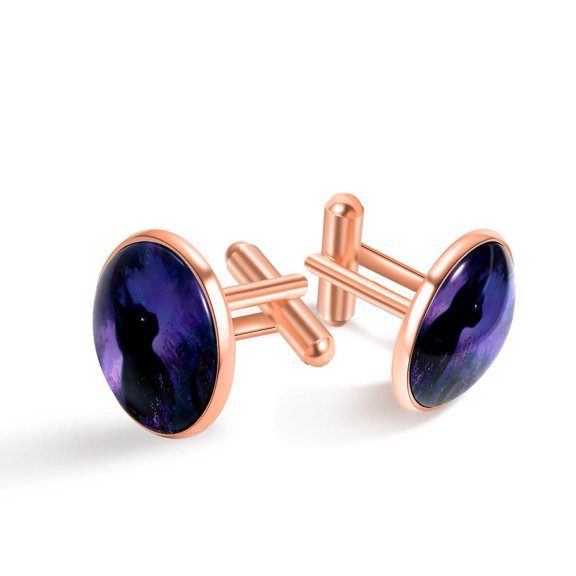 PhooArto Men's Classic Stainless Steel, Black Cat Purple Flower Field Cufflinks Business Wedding Shirts, Rose Gold