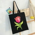 thumbnail image 6 of COMIO Beautiful Tulip Flower Pattern Temu Canvas Tote Bag Black Style One 14.1x15.7in, 6 of 6