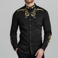 thumbnail image 2 of XDZJLR Men Shirts Fashion Solid Color Floral Embroidery Long Sleeve Large Size Casual Tee, 2 of 7