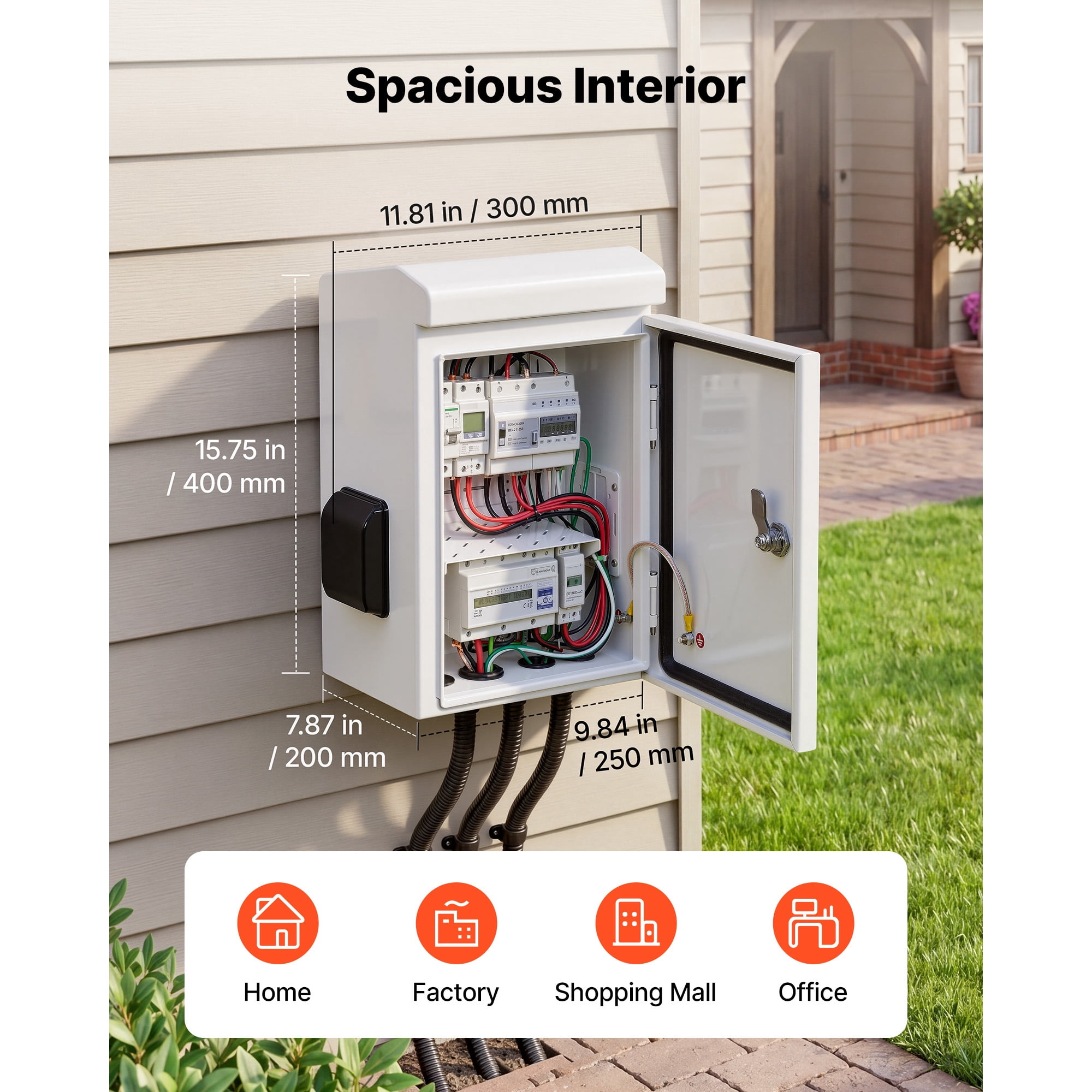 KFFKFF Outdoor Electrical Enclosure, Cold-Rolled Steel, Junction Box with Built-In Thermostat and Fan, Weather Hood, Ventilated Structure, IP65 Waterproof Hinged Design,16 x 12 x 8 in