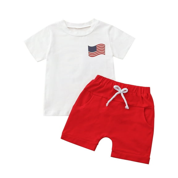 Musuos 4th of July Baby Boys Outfits 6 12 18 24M Flag Print Short Sleeve T-Shirt and Elastic Shorts Independence Day Clothing Set