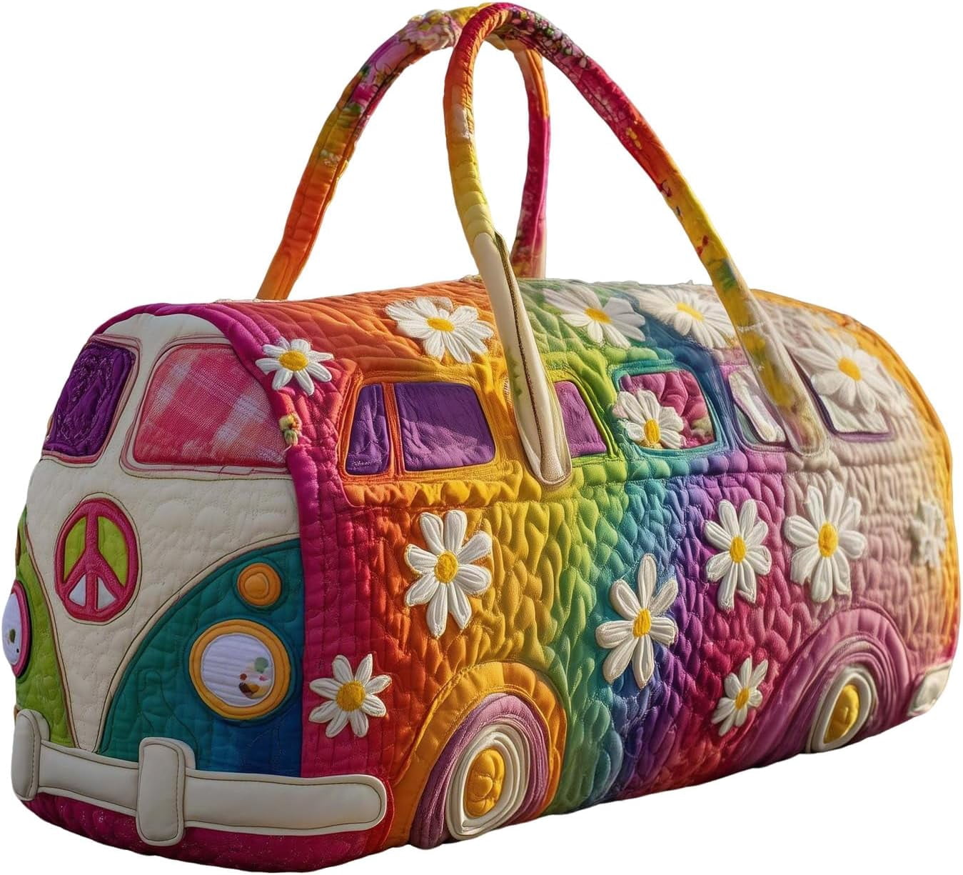 2026 Hippie Journey Quilted Duffel Bag Hippie Van Travel Duffel Bag Vintage Floral Weekender Overnight Bags Women Gym Bags