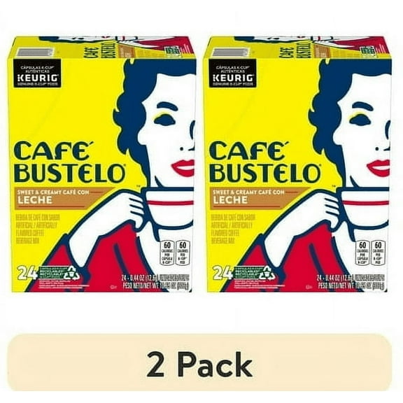 (2 pack) Cafe Bustelo Sweet & Creamy Cafe Con Leche Coffee Drink, Keurig K-Cup Pods, 24 Count Box