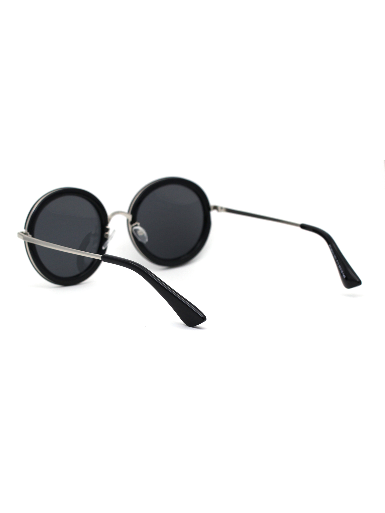 Womens Round Polarized Double Rim Circle Lens Sunglasses Silver Black Solid Black - image 4 of 4
