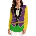 thumbnail image 3 of TaTaai Ladies Mardi Gras Printed Long Sleeve Loose Casual Shirt Unisex Lapel Fashion Blouse Holiday Top for Daily Office Party Streetwear Spring Summer Wear Gift, 3 of 9