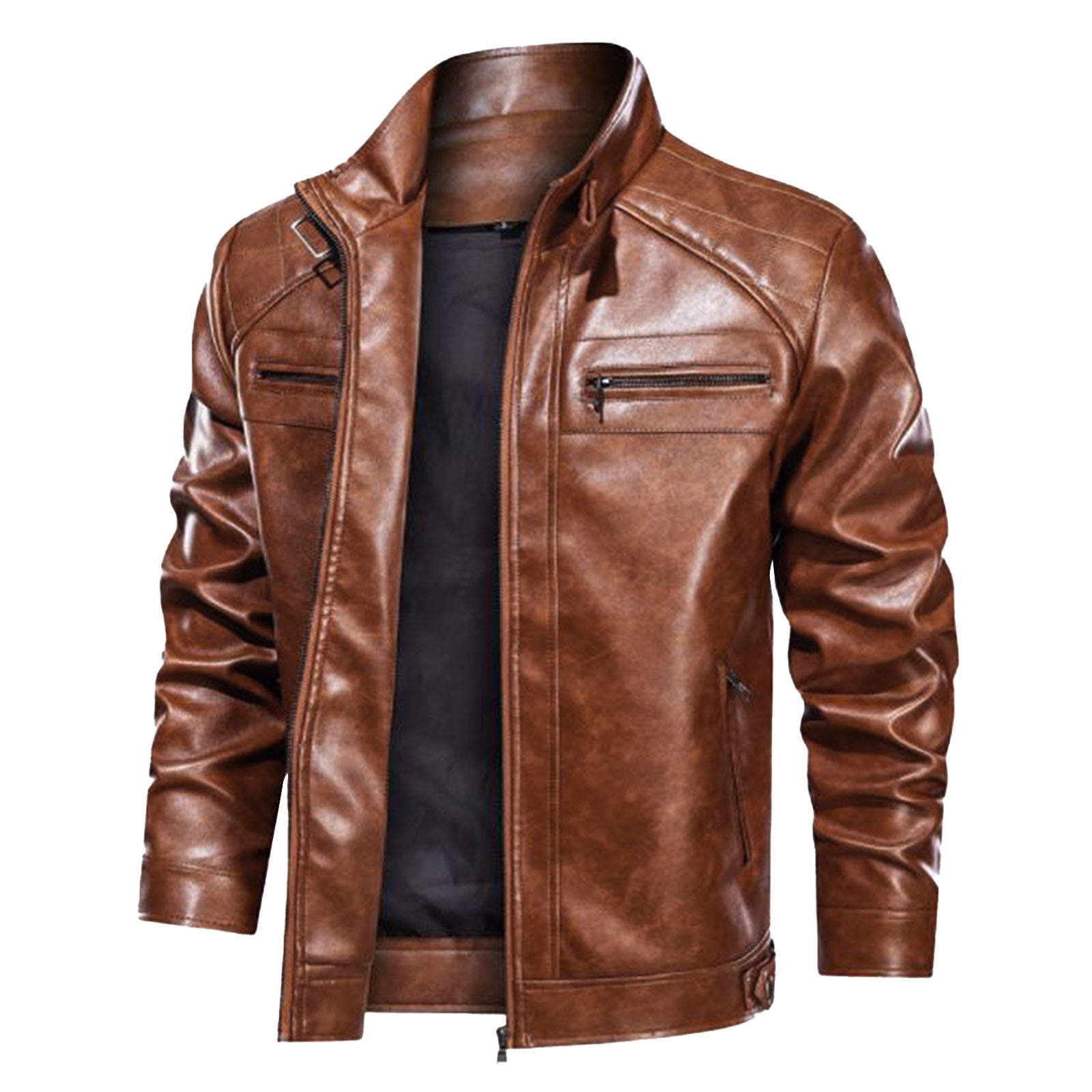 Olyvenn Stylish Cafe Racer Distressed Mens Lambskin Leather Jacket - Genuine Men Leather Jacket - Mens Leather Biker Jacket Brown 6