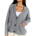 thumbnail image 3 of Flag Print Cardigan Casual Loose Long Sleeve V-Neck European and American Sweater Chunky Cardigan Grey L, 3 of 8