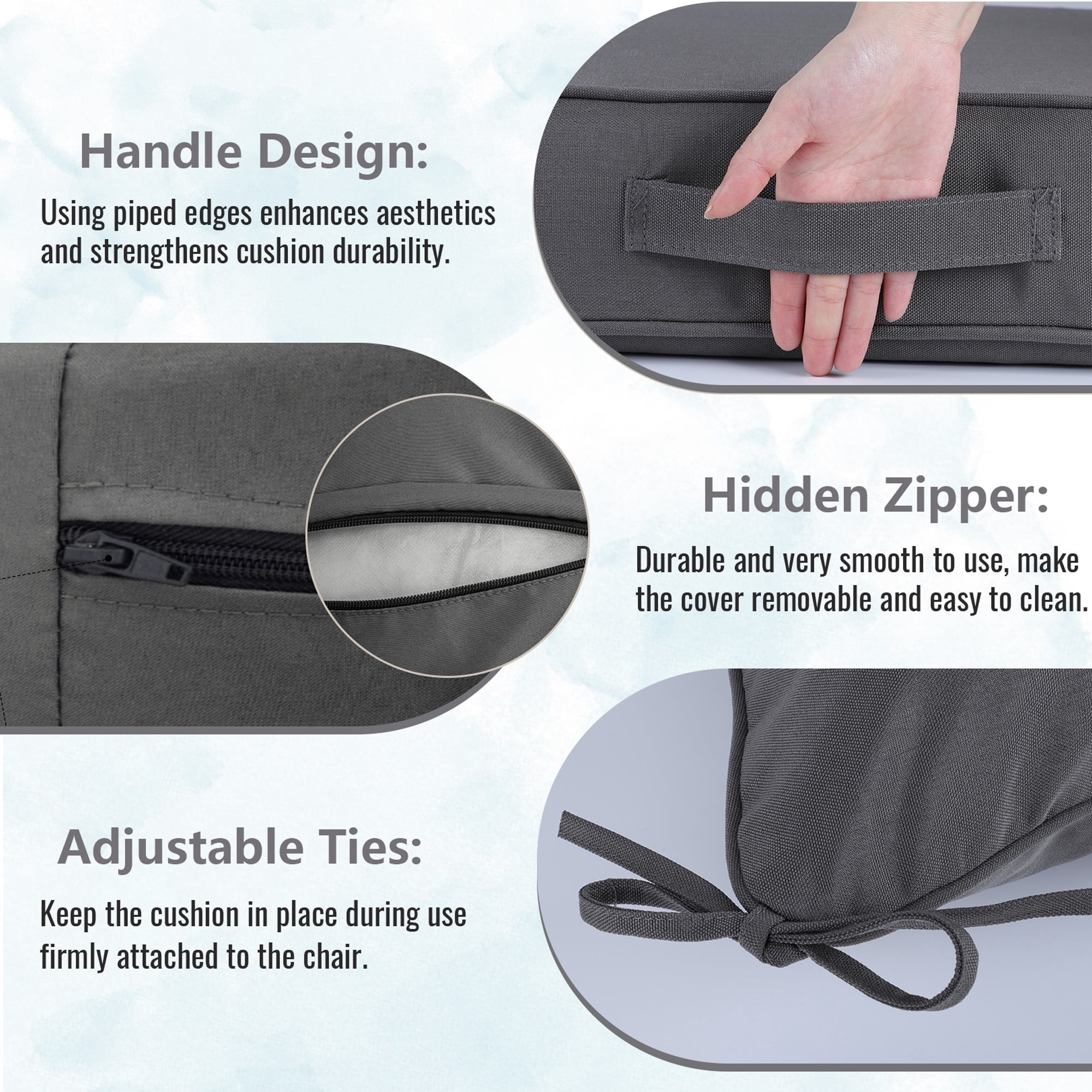 PUKNLY Outdoor Deep Seat Cushion Set, 24x24 in Waterproof Fade Resistant Patio Furniture Cushions,Thickened Foam,Removable Cover, Adjustable Straps