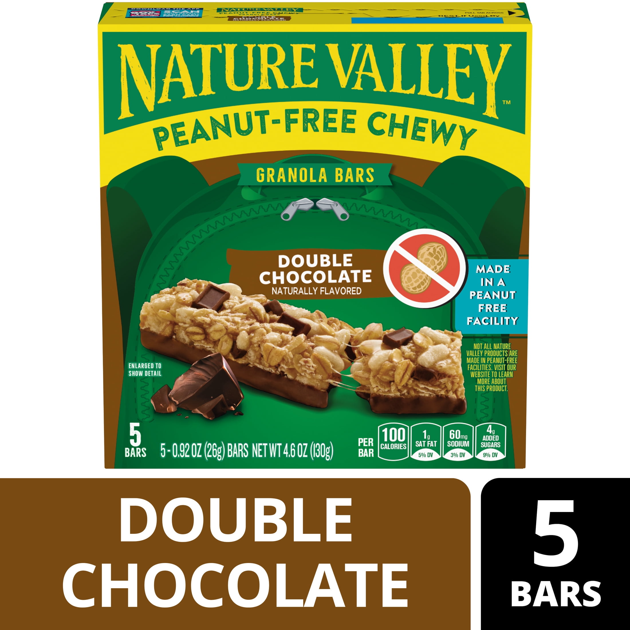 (12 pack) Nature Valley Peanut-Free Chewy Granola Bars, Double Chocolate, 5 Bars, 4.6 oz