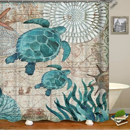 shower curtains turtle mat sea curtain bath nautical hooks durable lid toilet rugs slip waterproof ocean sets non