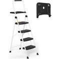 thumbnail image 1 of HBTower Escalera de 3 escalones, taburete plegable con pedal ancho antideslizante, escalera de acero resistente de 500 libras, agarre cómodo, ligero, taburete de acero portátil, negro, 1 of 4