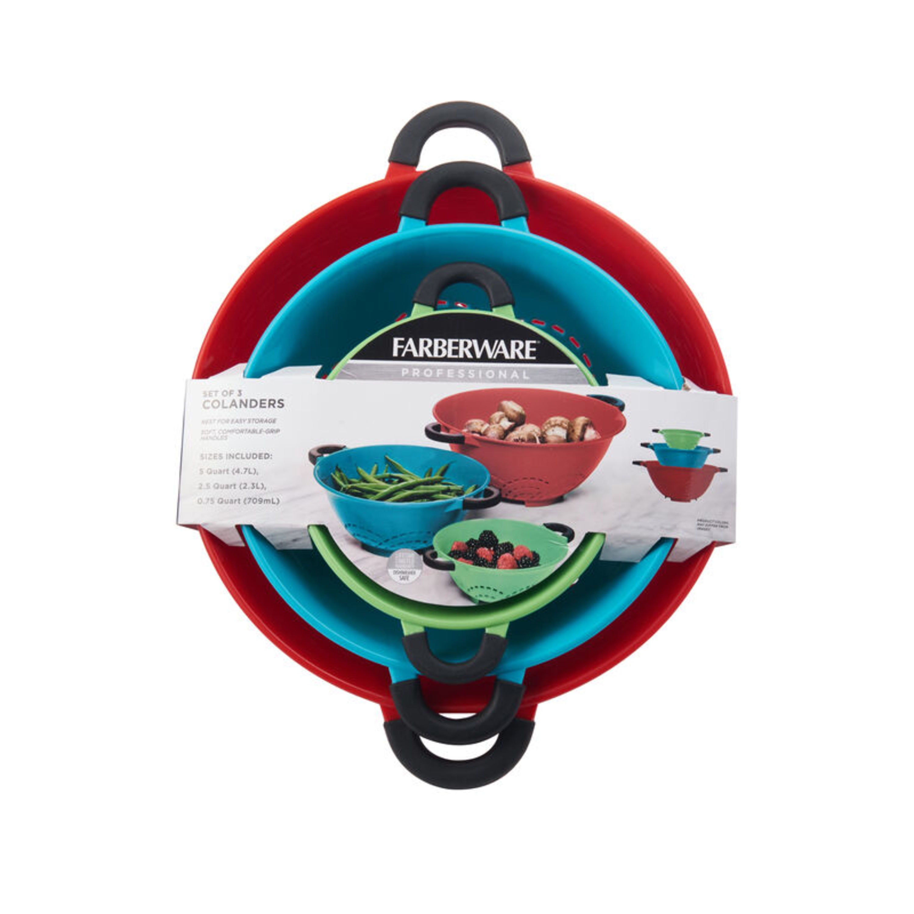Farberware Professional Soft Grips Set of 3 Strainer Colanders Multi-Color
