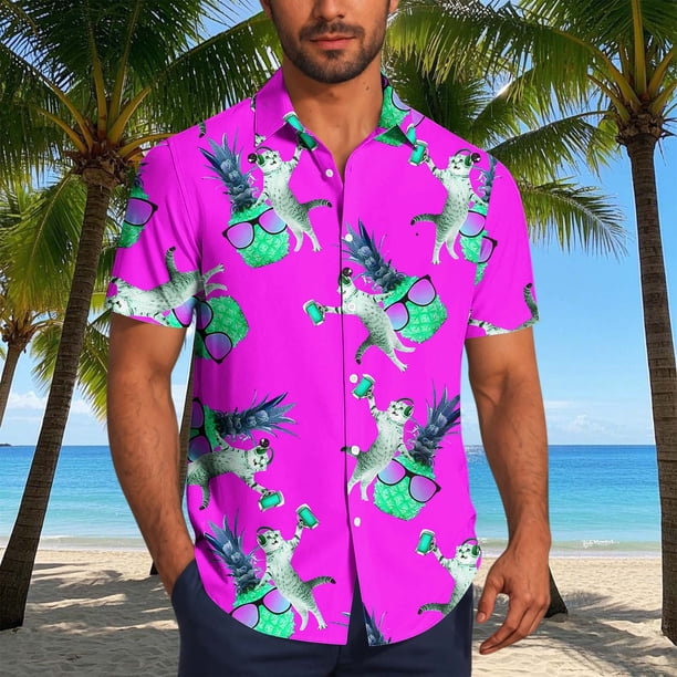 Blusa y camisa de manga corta con cuello vuelto para hombre, blusa informal de moda con botones estampados, blusa de manga corta con cuello vuelto, blusa de poliéster para hombre