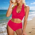 thumbnail image 7 of Gamivast Swimsuits for Women Bikini Sets Push up Halter Cross Front Padded Bra Ruched High Waisted Bottom High Waisted Bikini Beach Tummy Control Swimwear Vacation Swimwear, 7 of 7